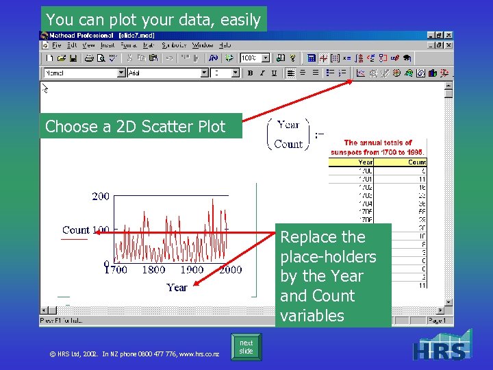 You can plot your data, easily Choose a 2 D Scatter Plot Replace the