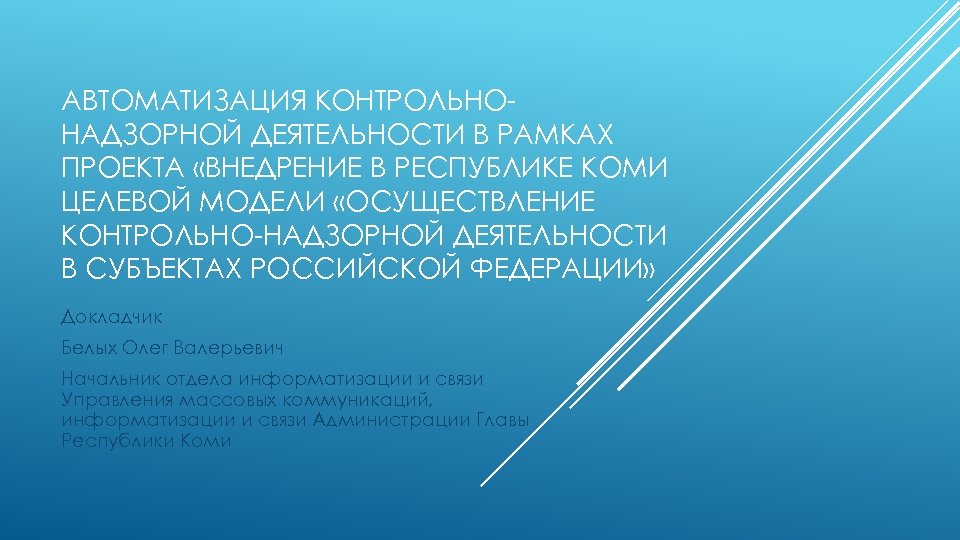 АВТОМАТИЗАЦИЯ КОНТРОЛЬНОНАДЗОРНОЙ ДЕЯТЕЛЬНОСТИ В РАМКАХ ПРОЕКТА «ВНЕДРЕНИЕ В РЕСПУБЛИКЕ КОМИ ЦЕЛЕВОЙ МОДЕЛИ «ОСУЩЕСТВЛЕНИЕ КОНТРОЛЬНО-НАДЗОРНОЙ
