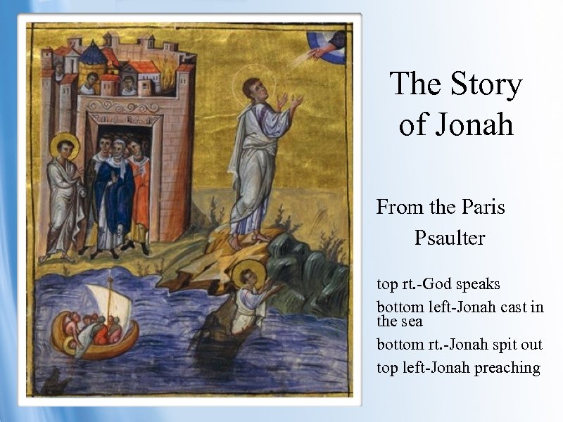 The Story of Jonah From the Paris Psaulter top rt. -God speaks bottom left-Jonah