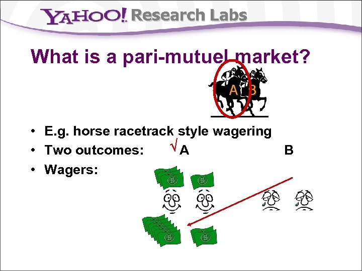 Research Labs What is a pari-mutuel market? A B • E. g. horse racetrack