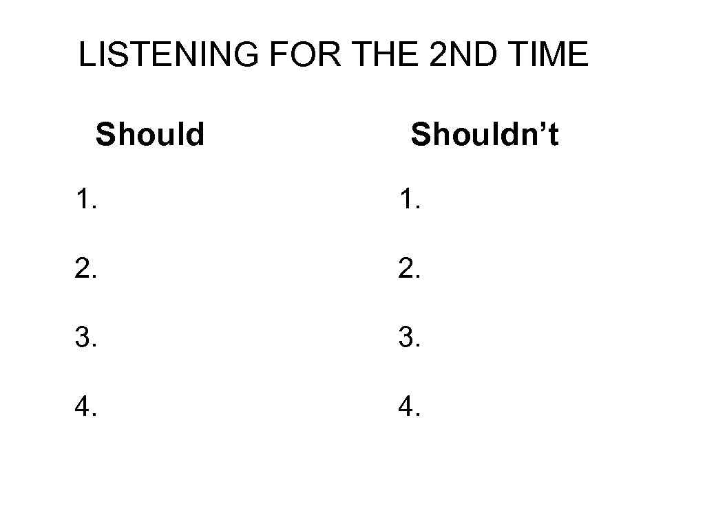 LISTENING FOR THE 2 ND TIME Shouldn’t 1. 2. 3. 4. 