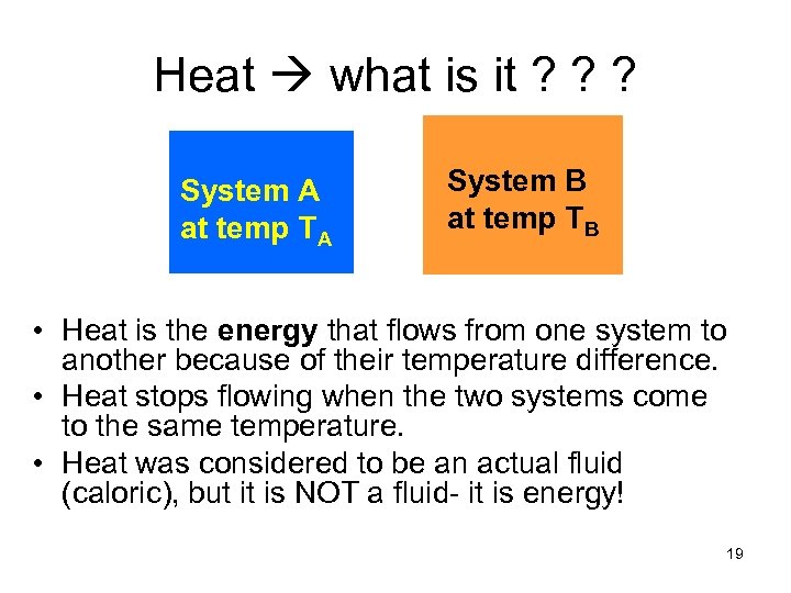 Heat what is it ? ? ? System A at temp TA System B