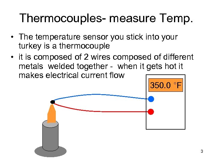 Thermocouples- measure Temp. • The temperature sensor you stick into your turkey is a