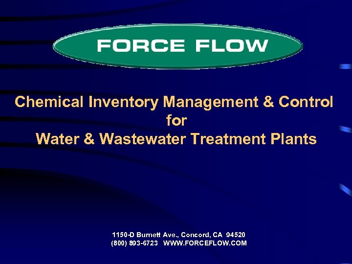 Chemical Inventory Management & Control for Water & Wastewater Treatment Plants 1150 -D Burnett