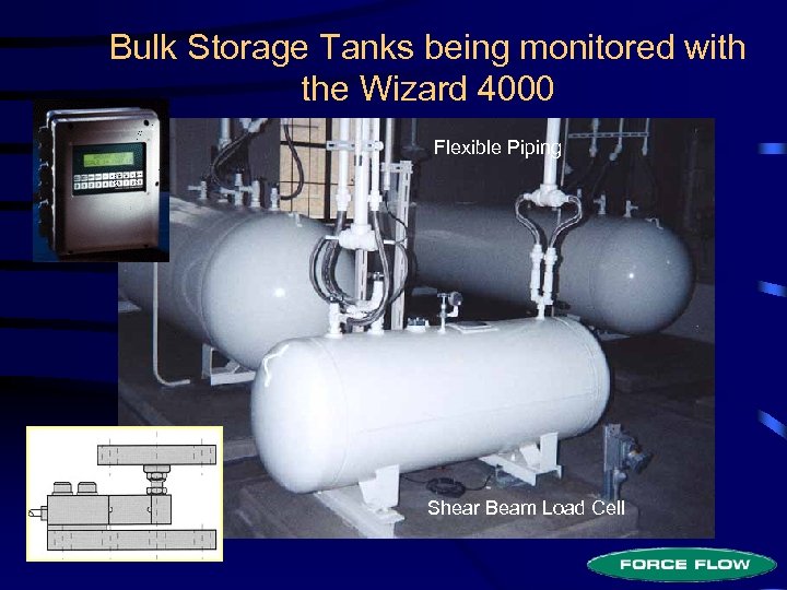 Bulk Storage Tanks being monitored with the Wizard 4000 Flexible Piping Shear Beam Load