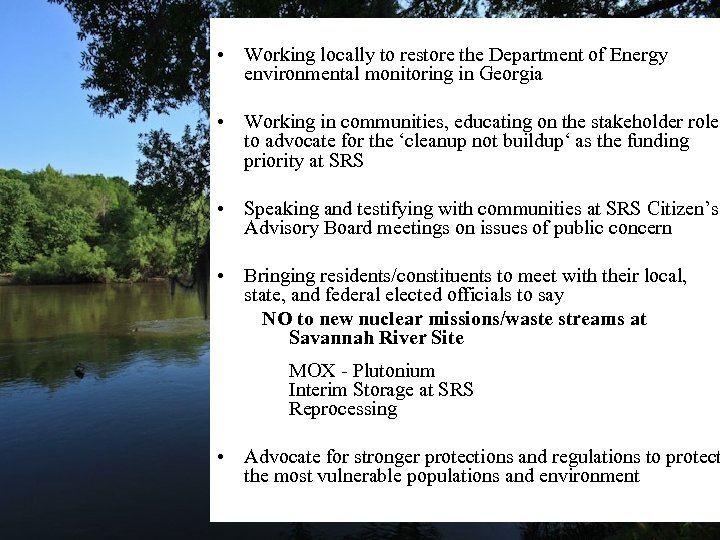  • Working locally to restore the Department of Energy environmental monitoring in Georgia