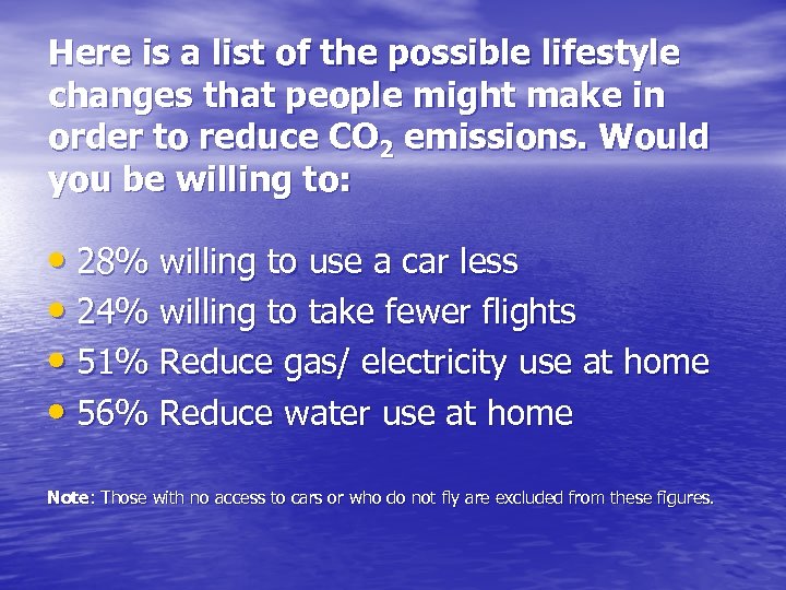 Here is a list of the possible lifestyle changes that people might make in