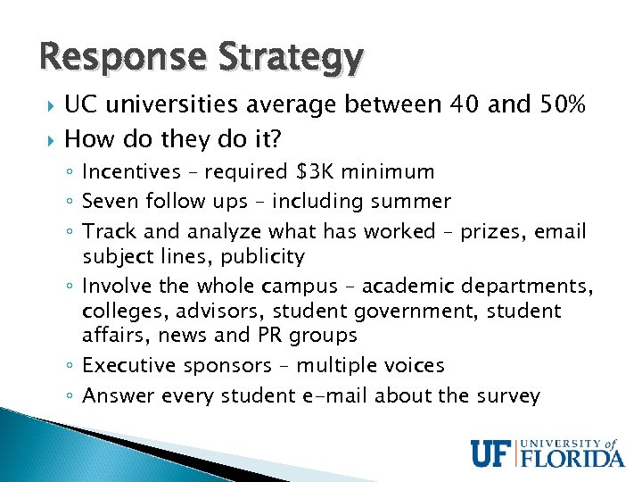 Response Strategy UC universities average between 40 and 50% How do they do it?