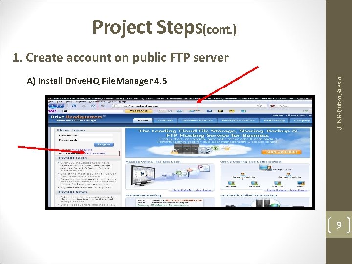 Project Steps(cont. ) A) Install Drive. HQ File. Manager 4. 5 JINR-Dubna, Russia 1.