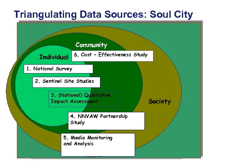 Triangulating Data Sources: Soul City Community 6. Cost – Effectiveness Study Individual 1. National