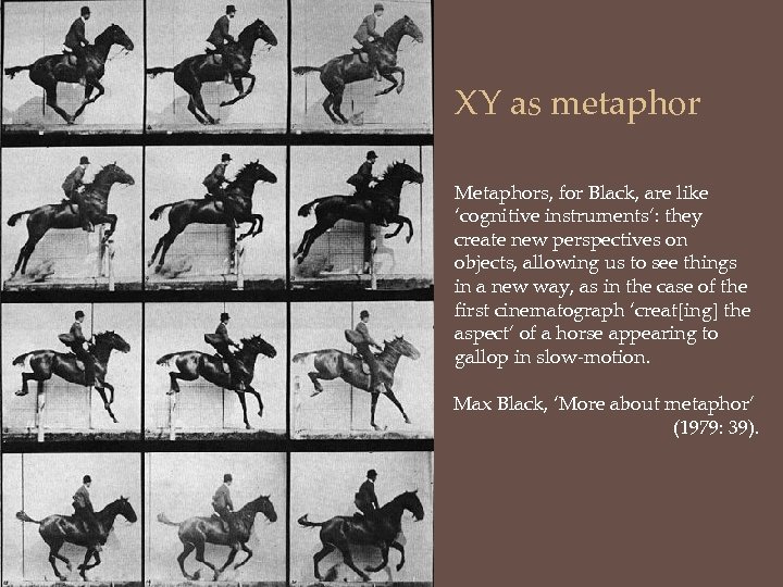 XY as metaphor Metaphors, for Black, are like ‘cognitive instruments’: they create new perspectives