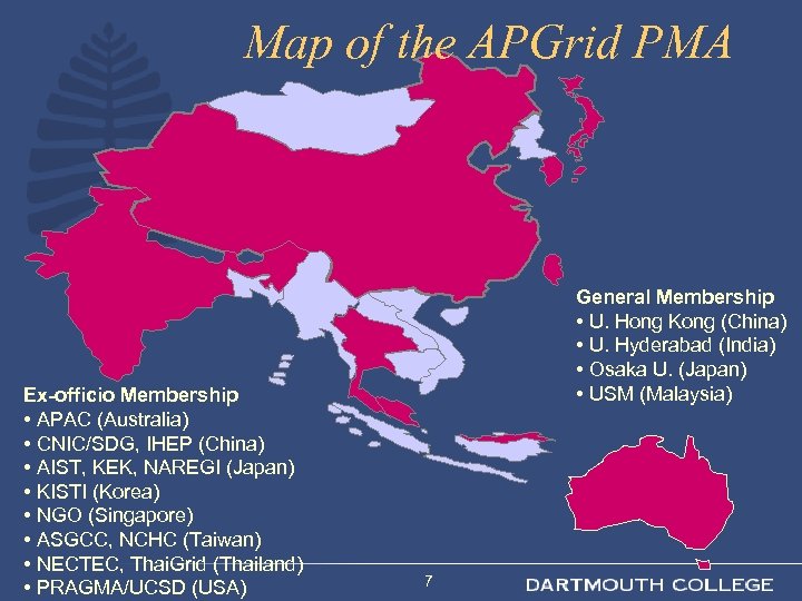 Map of the APGrid PMA Ex-officio Membership • APAC (Australia) • CNIC/SDG, IHEP (China)