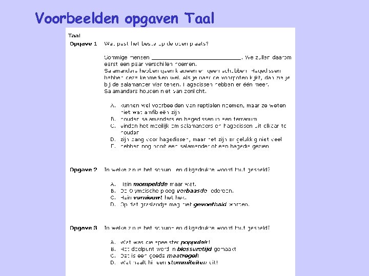 Voorbeelden opgaven Taal 