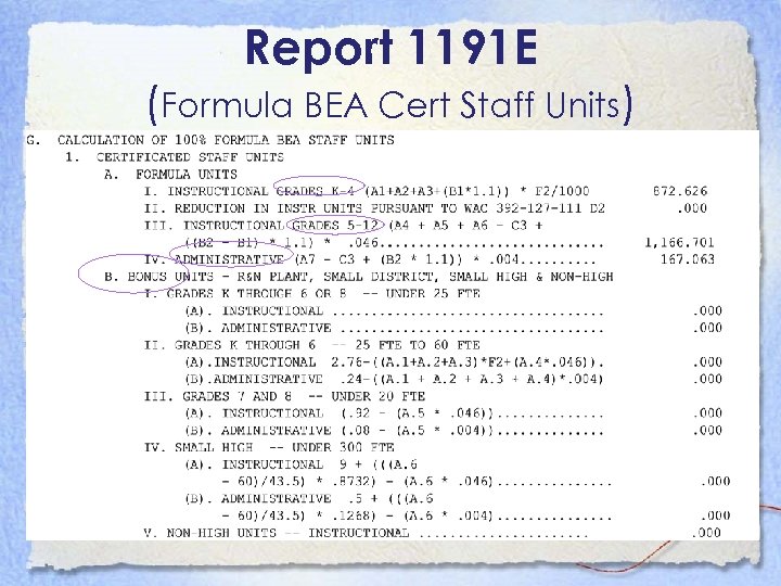 Report 1191 E (Formula BEA Cert Staff Units) 