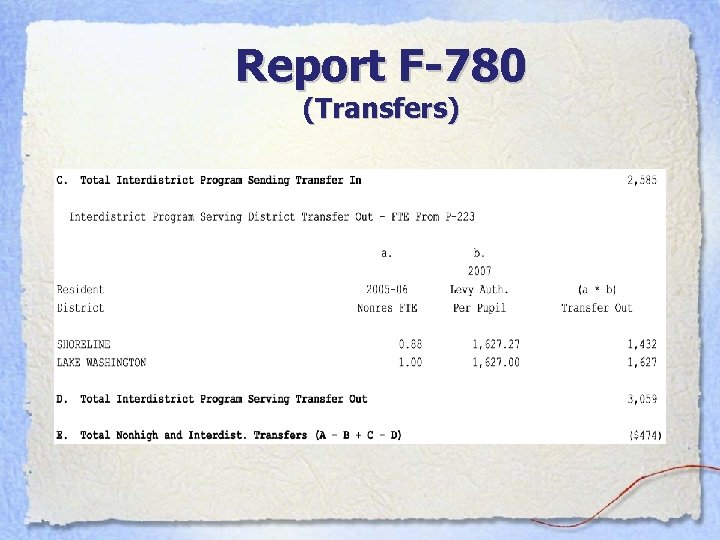 Report F-780 (Transfers) 