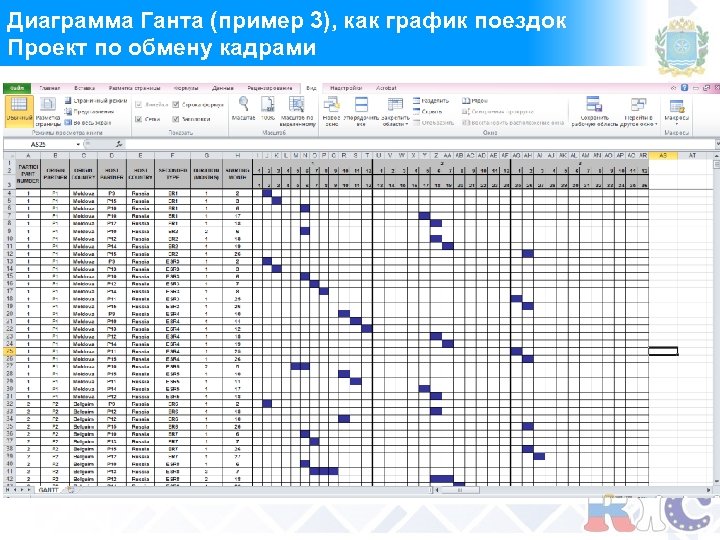 Диаграмма Ганта (пример 3), как график поездок Проект по обмену кадрами 