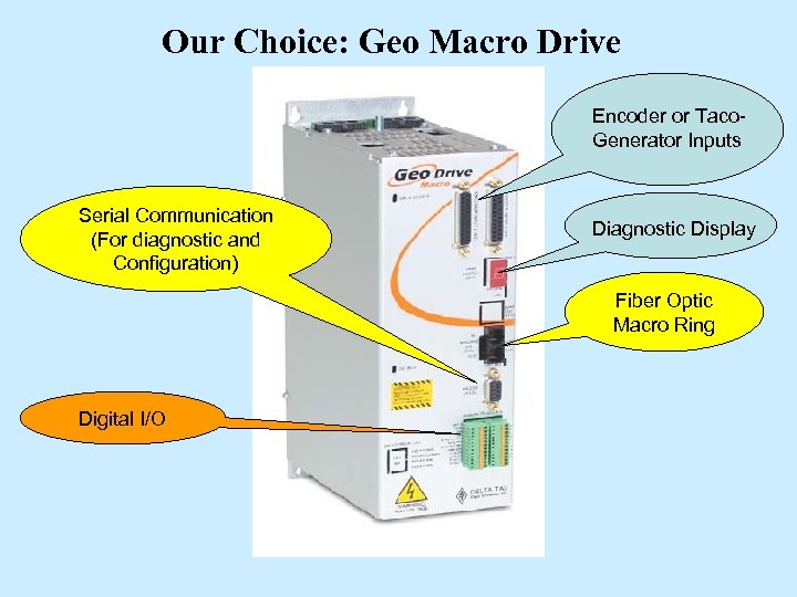 Our Choice: Geo Macro Drive Encoder or Taco. Generator Inputs Serial Communication (For diagnostic