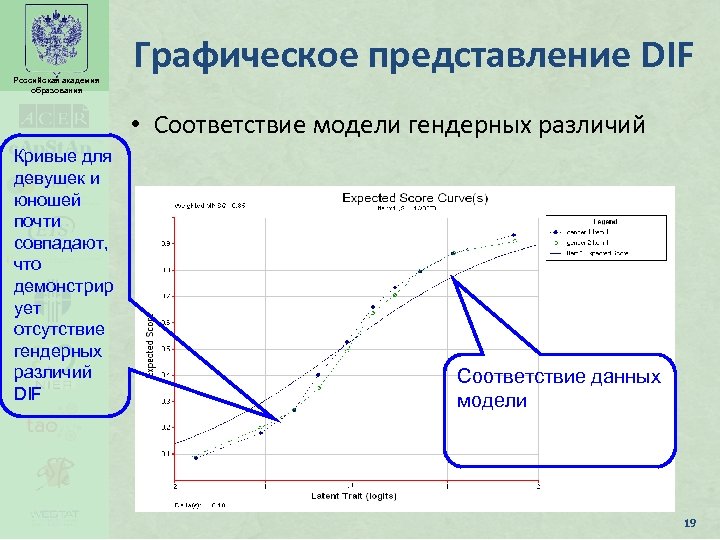 Российская академия образования Графическое представление DIF • Соответствие модели гендерных различий Кривые для девушек