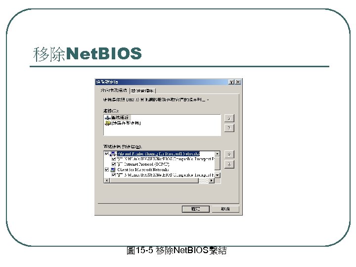 移除Net. BIOS 圖 15 -5 移除Net. BIOS繫結 