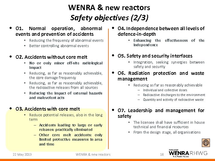 WENRA & new reactors Safety objectives (2/3) • O 1. Normal operation, abnormal events