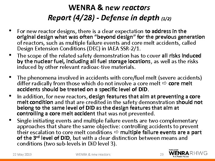 WENRA & new reactors Report (4/28) - Defense in depth (1/2) • For new