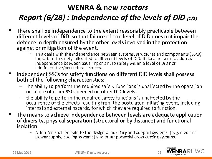WENRA & new reactors Report (6/28) : Independence of the levels of Di. D