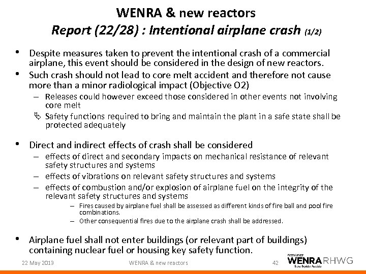 WENRA & new reactors Report (22/28) : Intentional airplane crash (1/2) • Despite measures