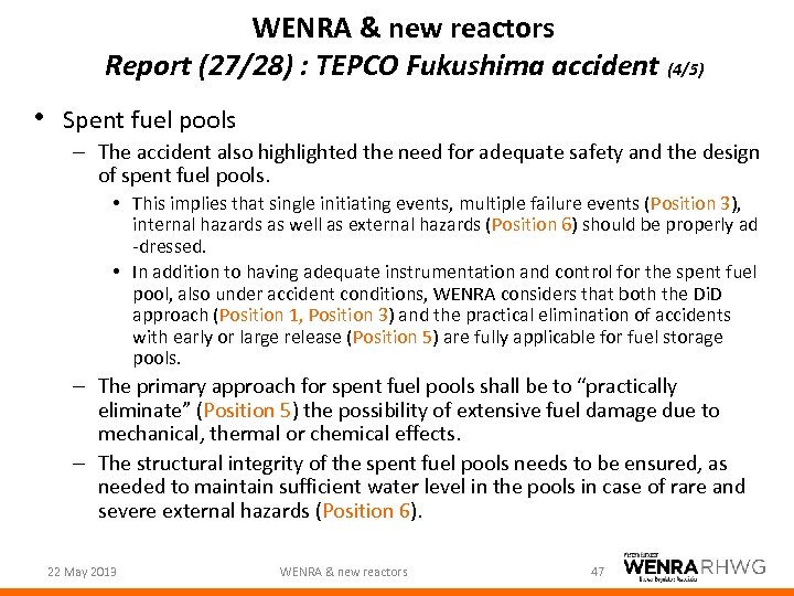 WENRA & new reactors Report (27/28) : TEPCO Fukushima accident (4/5) • Spent fuel
