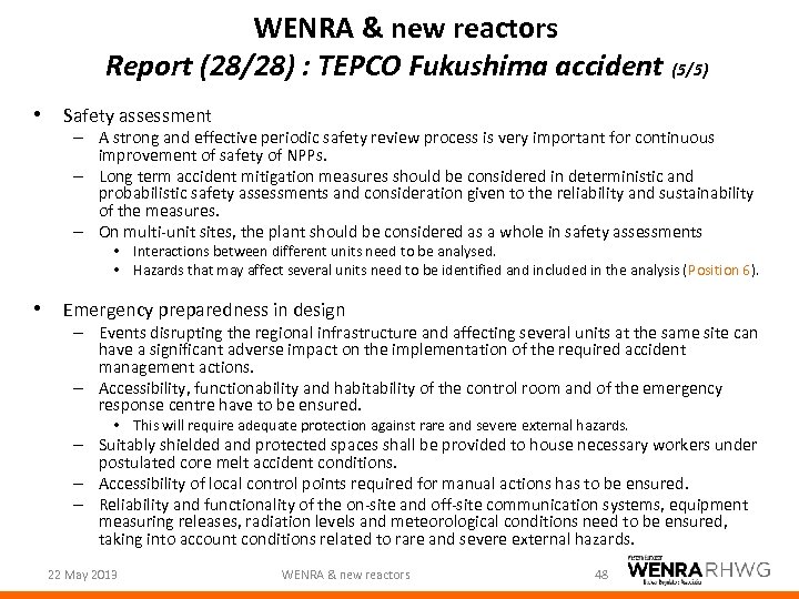 WENRA & new reactors Report (28/28) : TEPCO Fukushima accident (5/5) • Safety assessment