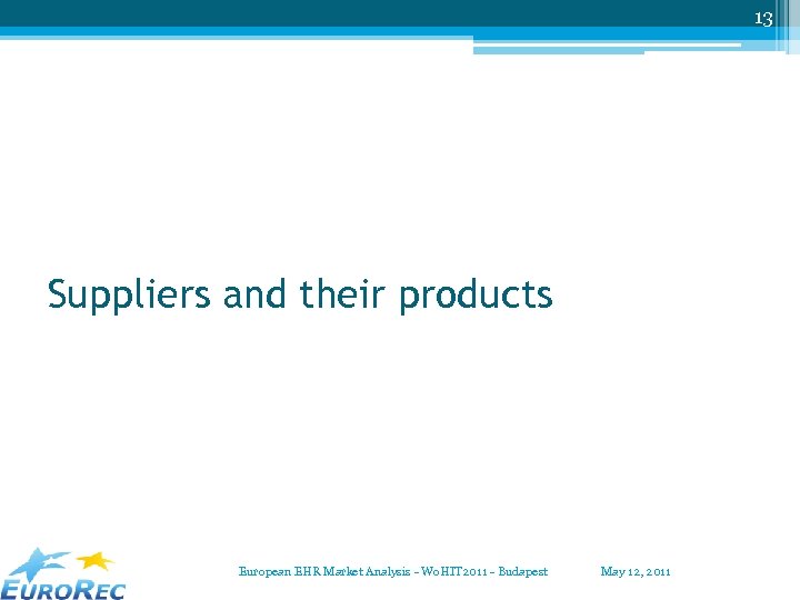 13 Suppliers and their products European EHR Market Analysis - Wo. HIT 2011 -