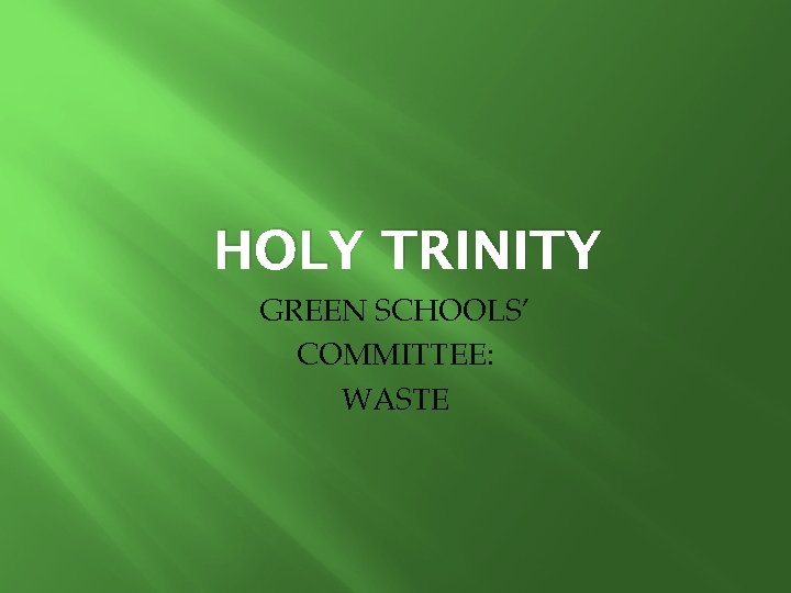 HOLY TRINITY GREEN SCHOOLS’ COMMITTEE: WASTE 