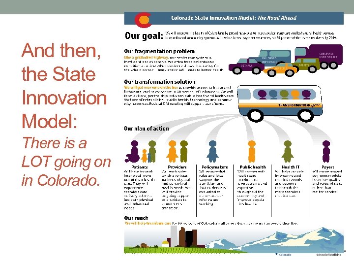 And then, the State Innovation Model: There is a LOT going on in Colorado.