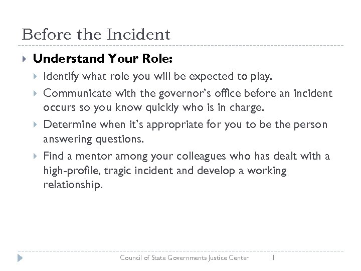 Before the Incident Understand Your Role: Identify what role you will be expected to