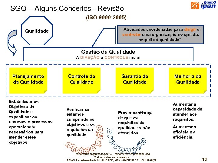 SGQ – Alguns Conceitos - Revisão (ISO 9000: 2005) “Atividades coordenadas para dirigir e