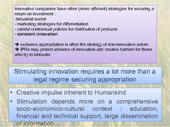 Innovative companies have other (more efficient) strategies for securing a return on investment :