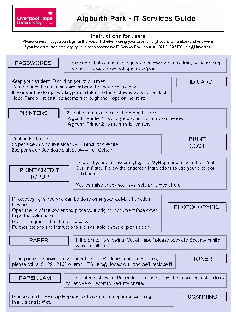 Aigburth Park - IT Services Guide Instructions for users Please ensure that you can