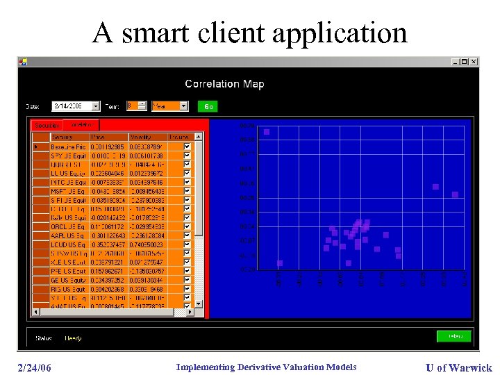 A smart client application 2/24/06 Implementing Derivative Valuation Models U of Warwick 