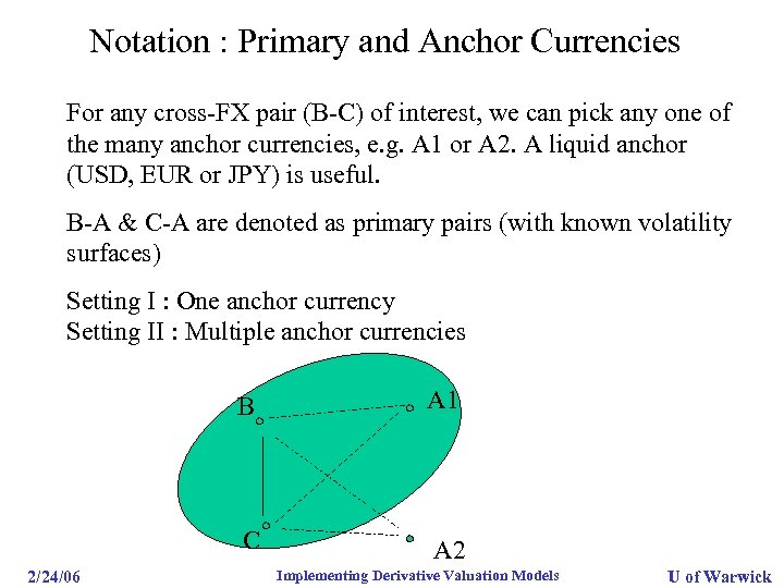 Notation : Primary and Anchor Currencies For any cross-FX pair (B-C) of interest, we