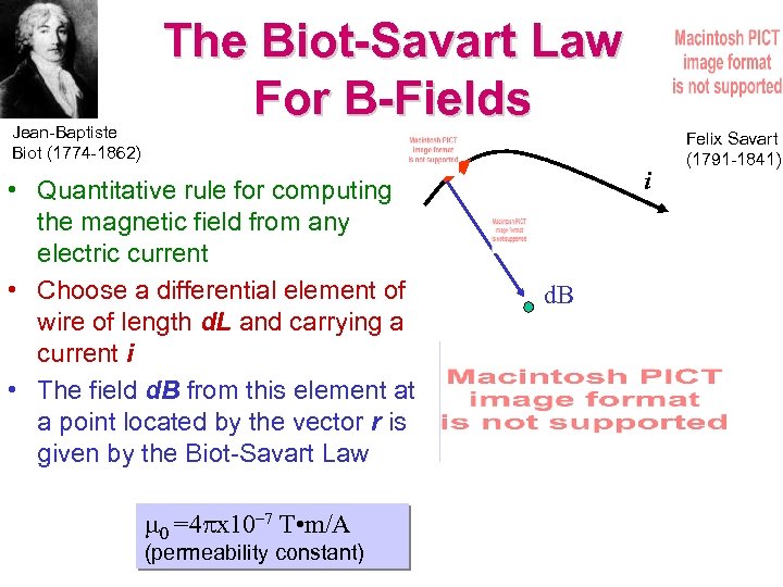 Jean-Baptiste Biot (1774 -1862) The Biot-Savart Law For B-Fields • Quantitative rule for computing