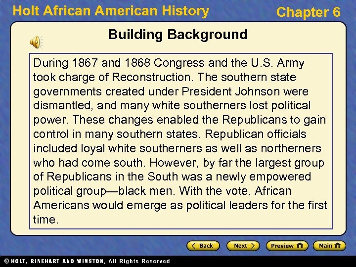 Holt African American History Chapter 6 Building Background During 1867 and 1868 Congress and