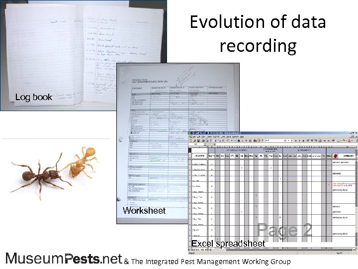 Evolution of data recording Log book Worksheet Excel spreadsheet & The Integrated Pest Management