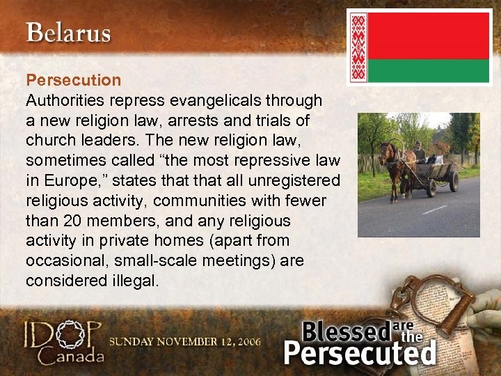Persecution Authorities repress evangelicals through a new religion law, arrests and trials of church