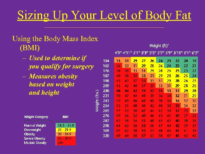 Sizing Up Your Level of Body Fat Using the Body Mass Index (BMI) –