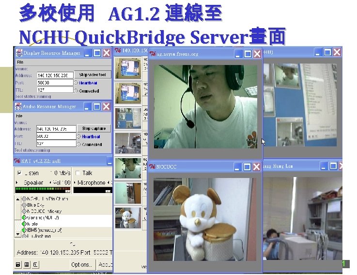 多校使用 AG 1. 2 連線至 NCHU Quick. Bridge Server畫面 81 
