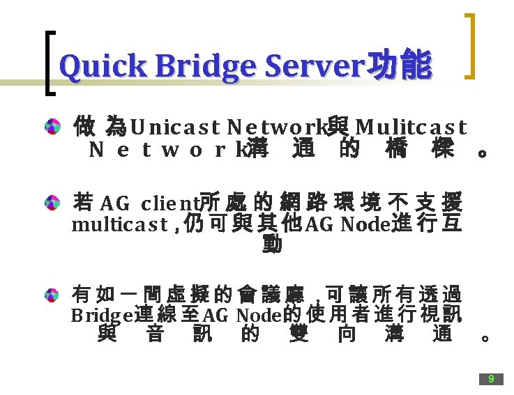 Quick Bridge Server功能 做 為 U nic as t N e twork與 Mulitc a