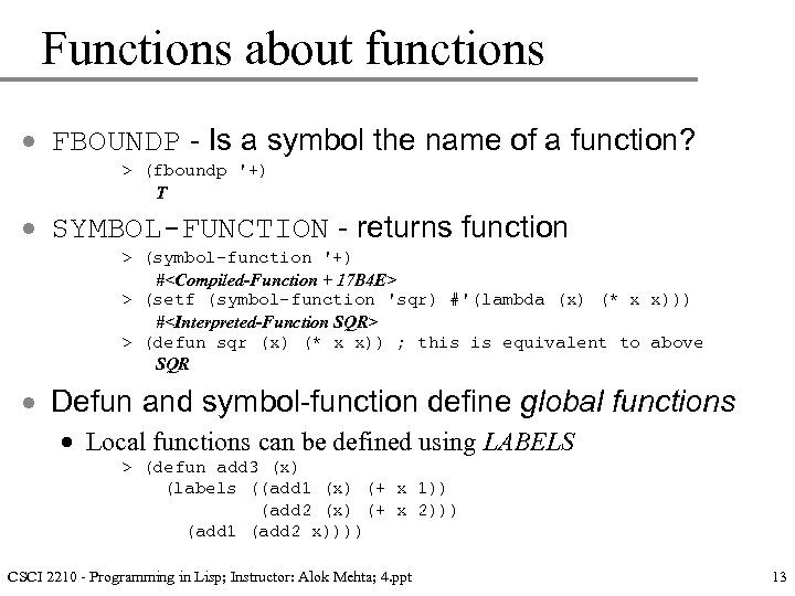 Functions about functions · FBOUNDP - Is a symbol the name of a function?