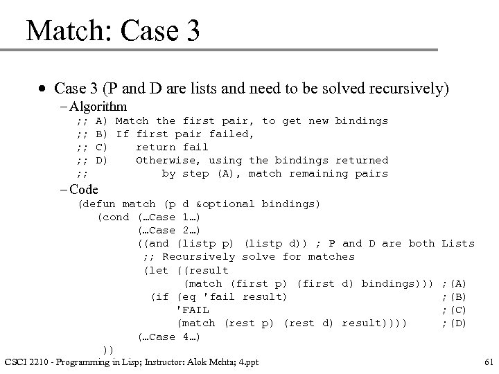 Match: Case 3 · Case 3 (P and D are lists and need to