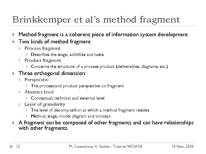 Brinkkemper et al’s method fragment Method fragment is a coherent piece of information system