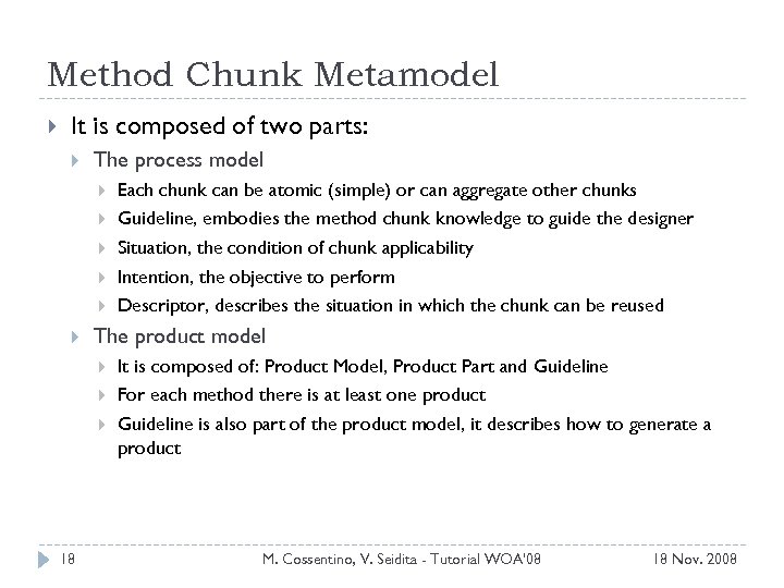 Method Chunk Metamodel It is composed of two parts: The process model The product