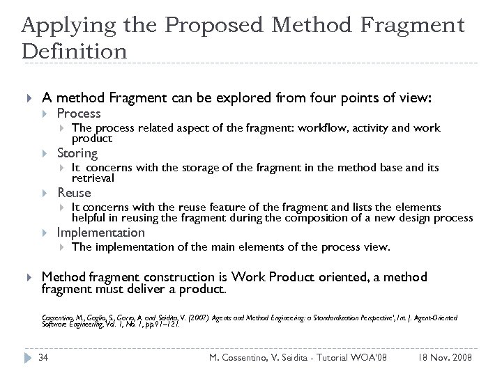 Applying the Proposed Method Fragment Definition A method Fragment can be explored from four